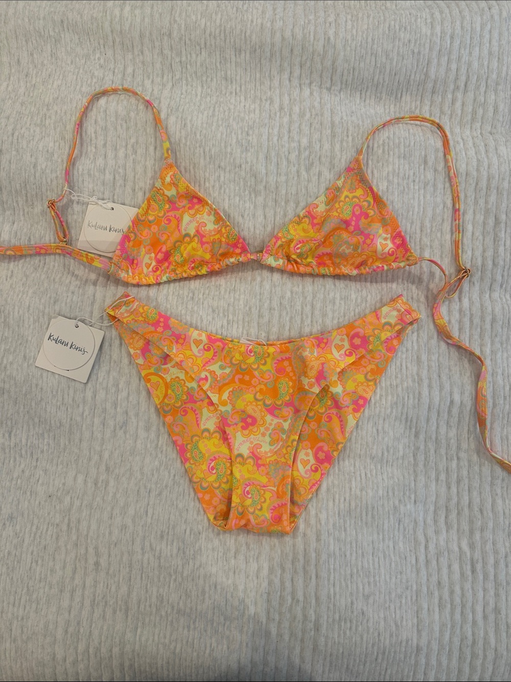 Kulani Kinis Orange Pink Paisley Triangle Bikini